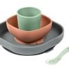 Set de repas silicone : assiette, bol, verre, cuillère - Béaba