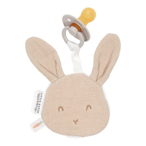 Doudou attache-sucette mousseline Lapin Beige - Little Dutch – Image 5