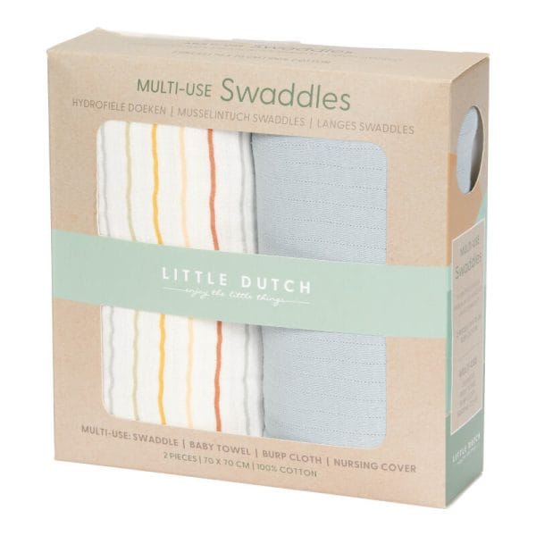 Langes tétras 70 x 70 lot de 2 Vintage Sunny Stripes - Pure soft blue - Little Dutch – Image 2