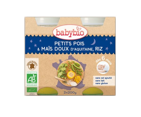 Panade bébé soir petits pois, maïs doux et riz 2x200g dès 6 mois - Babybio