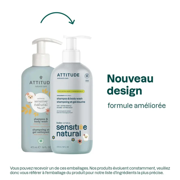 2 en 1 Gel nettoyant cheveux et corps - Peau sensible bébé - Sans odeur - Attitude – Image 2
